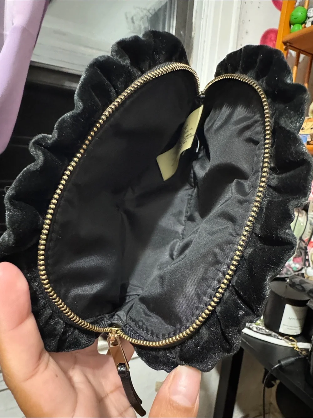 kate spade Black Velvet Ruffle small Cosmetic Bag